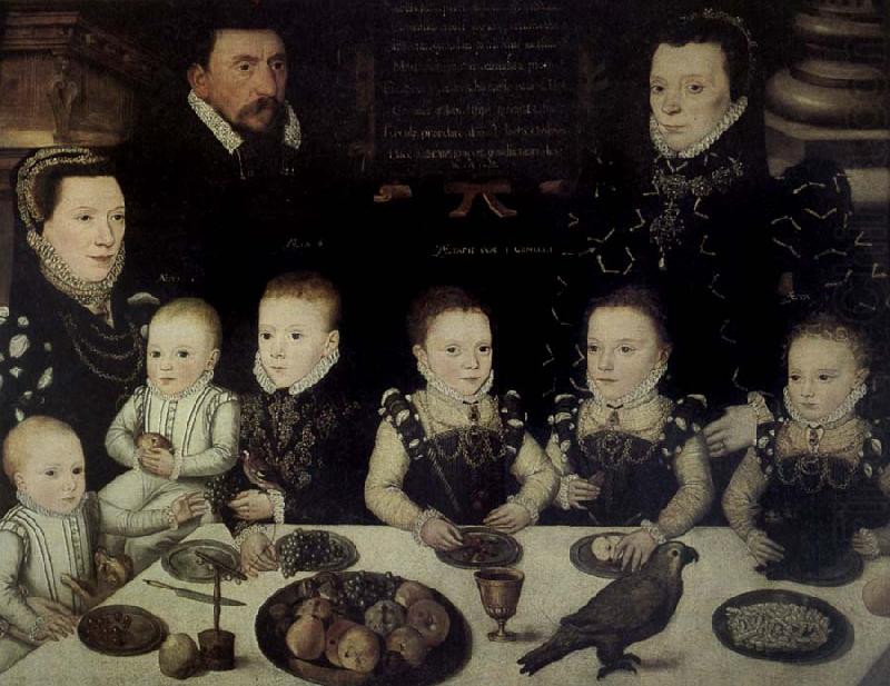 Lord Cobham with his wife and her sister Jane and their six Children painted in 1567, unknow artist